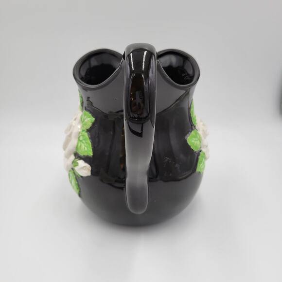 Vintage Fitz & Floyd Pitcher Black White Rose Floral Pattern Ceramic Handpainted - Picture 6 of 9